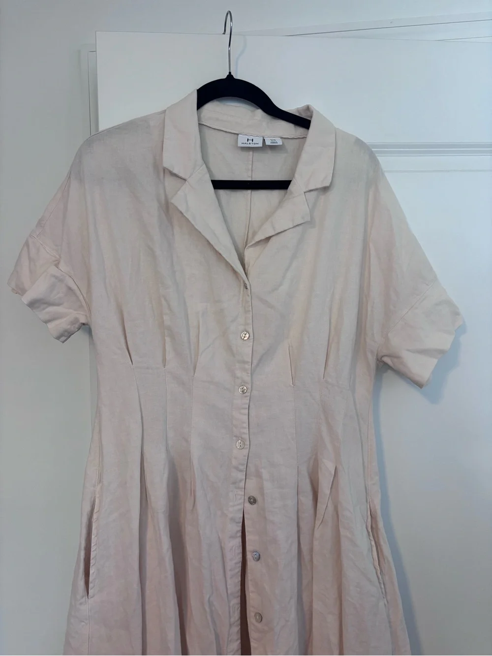 H by Halston Soft Cream Button-Front Linen Midi Dress